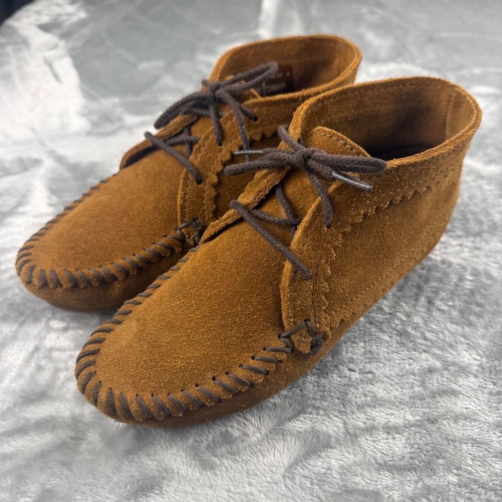 Minnetonka Brown Suede Lace Up‎ Moccasin Boots Ankle Booties Women 6 Boho Hippie